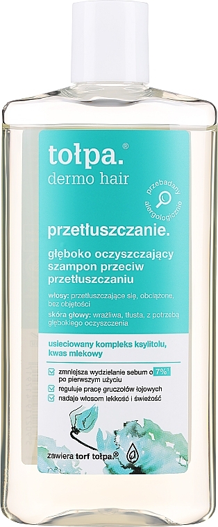 Głęboko oczyszczający szampon przeciw przetłuszczaniu z kompleksem ksylitolu i kwasem mlekowym - Tolpa Dermo Hair Deep Cleansing Shampoo — Zdjęcie N1