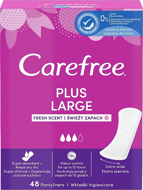 Codzienne wkładki higieniczne, 48 szt. - Carefree Plus Large Fresh Scent — Zdjęcie N1