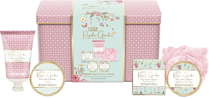 Zestaw, 6 produktów - Baylis & Harding Royale Garden Rose, Poppy & Vanilla Luxury Pamper Keepsake Tin Gift Set — Zdjęcie N1