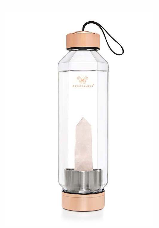 Szklana butelka na wodę z kwarcem różowym, 650 ml - Crystallove Hexagon Pink Quartz Bottle — Zdjęcie N1