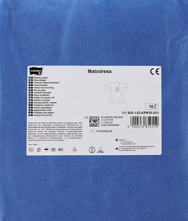 Koszula do porodu, S/M, niebieska, 10 sztuk - Matopat Matodress — Zdjęcie N1