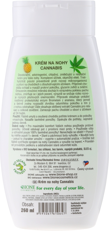 Krem do stóp z olejem konopnym - Bione Cosmetics Cannabis Foot Cream With Triethyl Citrate And Bromelain — Zdjęcie N2