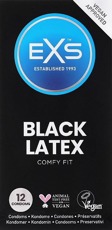 Czarne prezerwatywy, 12 szt. - EXS Condoms Comfy Fit Black Latex — Zdjęcie N1
