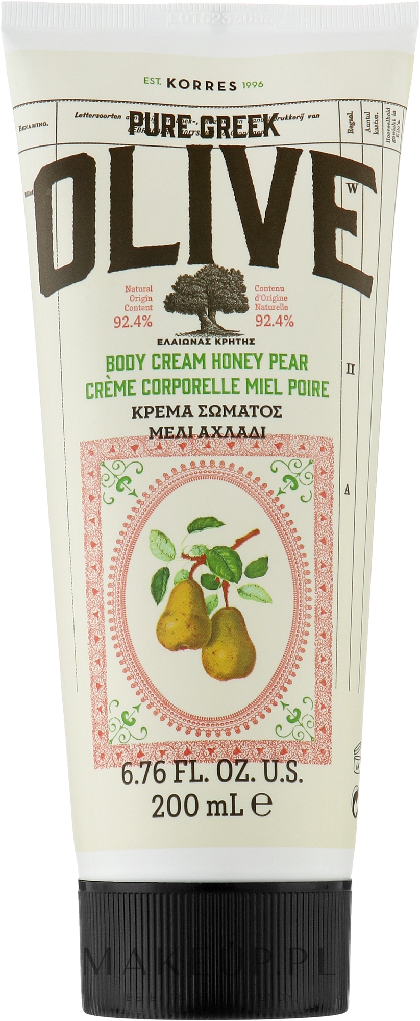 Krem do ciała Miodowa gruszka - Korres Pure Greek Olive Body Cream Honey Pear — Zdjęcie 200 ml