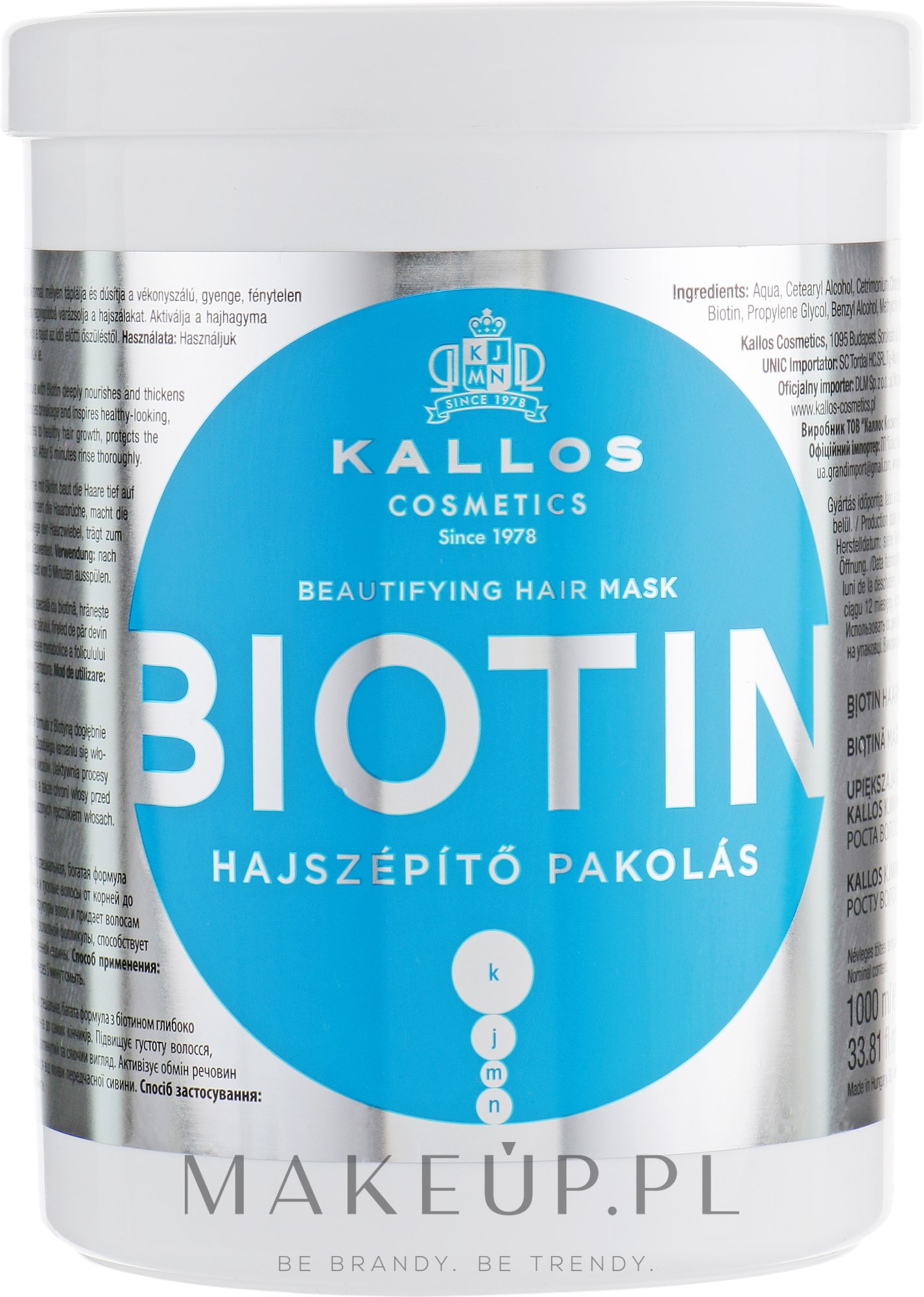 Upiększająca maska na porost włosów - Kallos Cosmetics Biotin Beautifying Hair Mask — Zdjęcie 1000 ml
