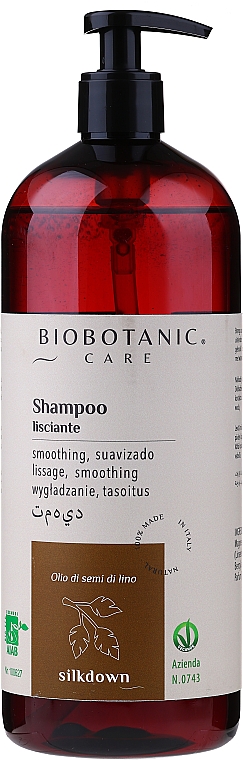Wygładzający szampon do włosów z olejem lnianym - BioBotanic Silk Down Smoothing Shampoo — Zdjęcie N1