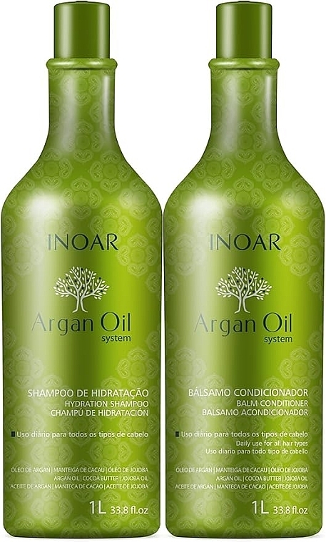 Zestaw - Inoar Argan Oil System Kit (shm/1000ml + conditioner/1000ml) — Zdjęcie N1