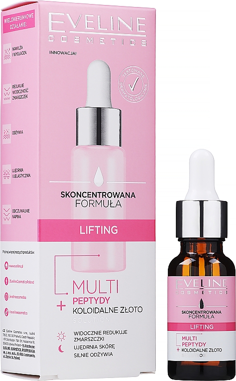 Skoncentrowane serum liftingujące do twarzy z multipeptydami i koloidalnym złotem - Eveline Cosmetics Lifting Concentrate Serum