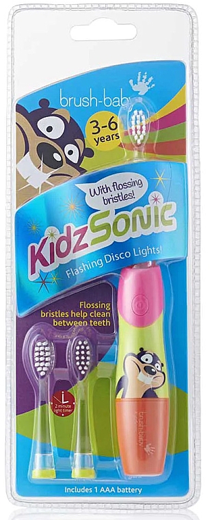 Elektryczna szczoteczka do zębów „Flashing Disko Lights” 3-6 lat, różowa - Brush-Baby KidzSonic Electric Toothbrush — Zdjęcie N3