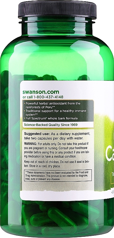 Suplement diety Ekstrakt z kociego pazura, 500 mg - Swanson Cat's Claw — Zdjęcie N2
