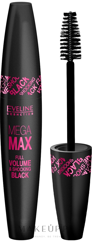 Tusz do rzęs, pogrubiający - Eveline Cosmetics Mega Max Full Volume & Shocking — Zdjęcie Black