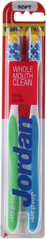Miękkie szczoteczki do zębów, zielona + niebieska - Jordan Total Clean Soft — Zdjęcie N1