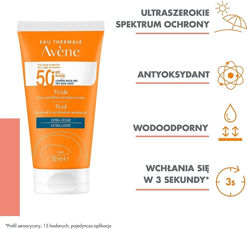 Lekki krem-fluid przeciwsłoneczny do twarzy - Avene Soins Solaires Fluide SPF50+ — Zdjęcie N6