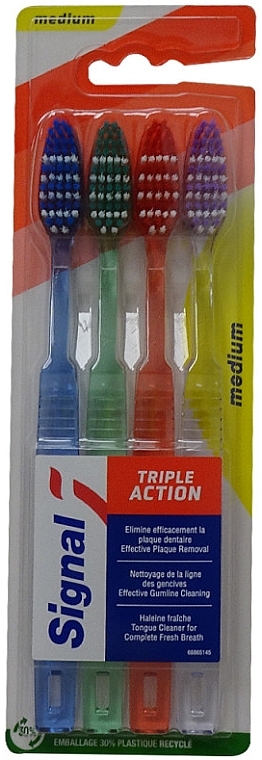 Zestaw szczoteczek do zębów, średni, 4 sztuki - Signal Triple Action — Zdjęcie N1