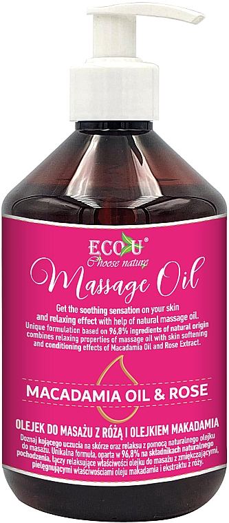 Olejek do masażu z olejkiem makadamia i olejkiem różanym - Eco U Macadamia Oil & Rose Massage Oil