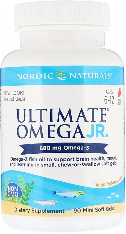 Suplement diety Omega 3 o smaku truskawkowym, 680 mg - Nordic Naturals Ultimate Omega Junior — Zdjęcie N1