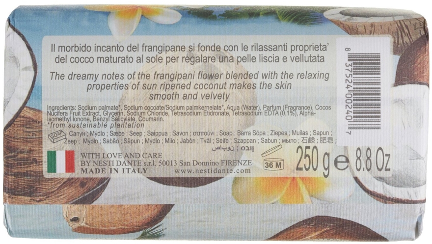 Naturalne mydło odżywcze w kostce Kokos i plumeria - Nesti Dante Paradiso Tropicale Nourishing — Zdjęcie N2