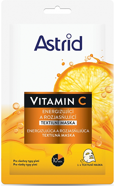 Rozświetlająca maseczka w płachcie do twarzy ​​z witaminą C - Astrid Vitamin C Energizing And Brightening Textile Mask — Zdjęcie N1