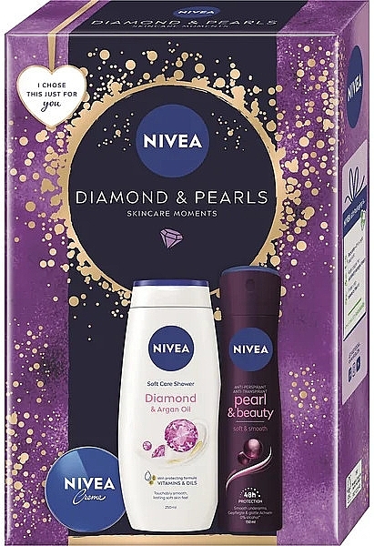 Zestaw - Nivea Diamond & Pearls (cr/30ml + deo/150ml + sh/gel250ml) — Zdjęcie N1