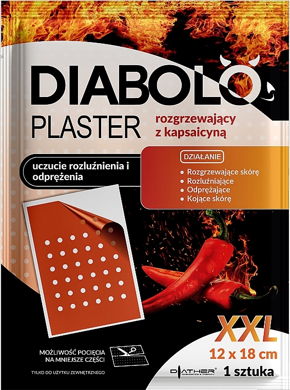 Plaster rozgrzewający z kapsaicyną 12x18 cm - Diather Diagnostics & Therapy Diabolo Plaster — Zdjęcie N1