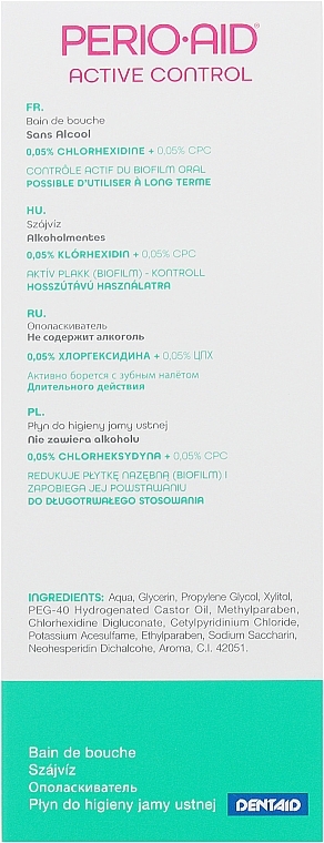 PRZECENA! Płyn do płukania jamy ustnej w przewlekłym zapaleniu przyzębia - Dentaid Perio·Aid Active Control 0,05% * — Zdjęcie N2