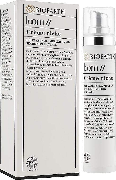 Krem do twarzy z ekstraktem ze śluzu ślimaka (79%) - Bioearth Loom Rich Face Cream — Zdjęcie N2