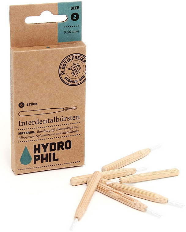 Bambusowe szczoteczki do czyszczenia przestrzeni międzyzębowych, 0,5 mm - Hydrophil Interdental Brushes Size 2 — Zdjęcie N1