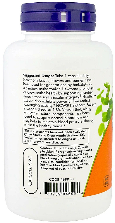 Suplement diety Wyciąg z głogu, 600 mg - Now Foods Hawthorn Extract Extra Strength Veg Capsules — Zdjęcie N3