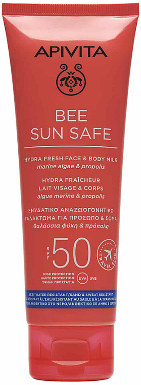 Nawilżające mleczko do opalania - Apivita Bee Sun Safe Hydra Fresh Face & Body Milk SPF50 Travel Size — Zdjęcie N1