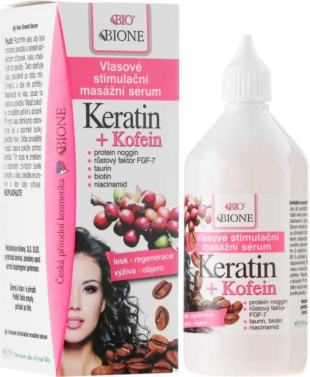 Serum na porost włosów z keratyną i kofeiną - Bione Cosmetics Keratin + Caffeine Stimulating Massaging Hair Serum — Zdjęcie N1