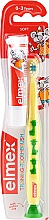 Kup Zestaw dla dzieci 0-3 lata: pasta do zębów + miękka szczoteczka, żółta w żyrafki - Elmex Learn Toothbrush Soft + Toothpaste