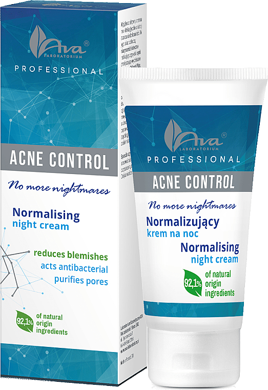 Normalizujący krem na noc do twarzy - Ava Laboratorium Acne Control Professional No More Nightmares Normalising Night Cream — Zdjęcie N1
