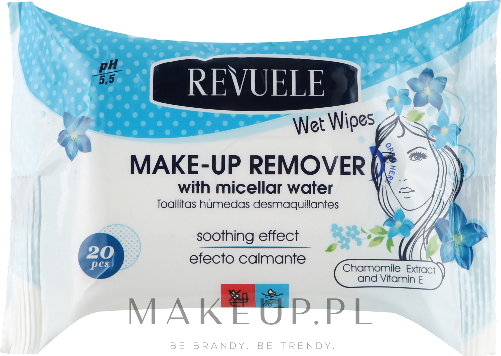 Mokre chusteczki do demakijażu z wodą micelarną - Revuele Wet Wipes Makeup Remove With Micellar Water — Zdjęcie 20 szt.