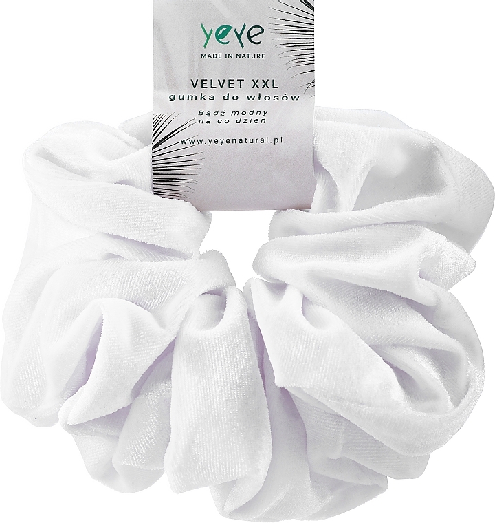 Aksamitna gumka do włosów, biała - Yeye Velvet XXL — Zdjęcie N1