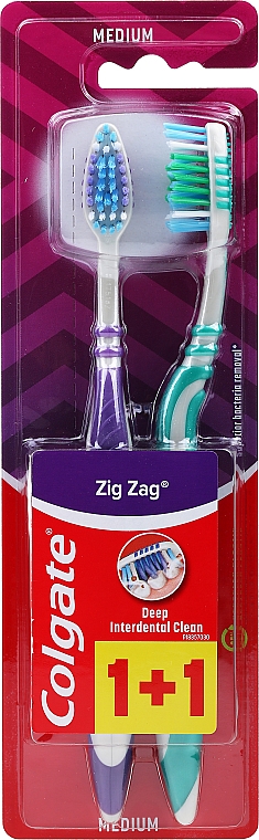 Szczoteczka do zębów, zielona + fioletowa - Colgate Zig Zag Plus Medium — Zdjęcie N1