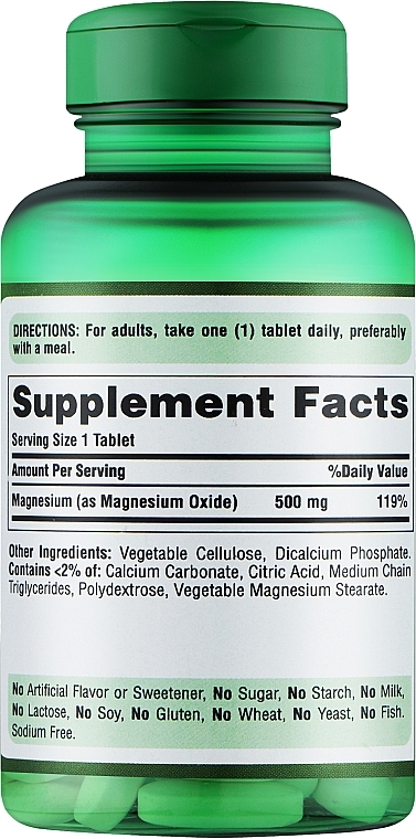 Suplement diety Magnez - Puritan's Pride Triple Magnesium Complex 500 Mg — Zdjęcie N2