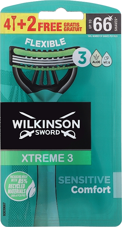 Jednorazowe maszynki do golenia dla mężczyzn, 6 szt. - Wilkinson Xtreme 3 Sensitive Comfort — Zdjęcie N1