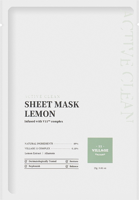 Cytrynowa maseczka do twarzy - Village 11 Factory Active Clean Sheet Mask Lemon — Zdjęcie N1