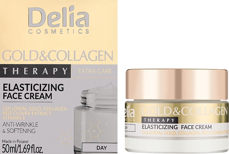 Krem do twarzy na dzień ze złotem i kolagenem - Delia Gold & Collagen Therapy Elasticizing Day Cream — Zdjęcie N2