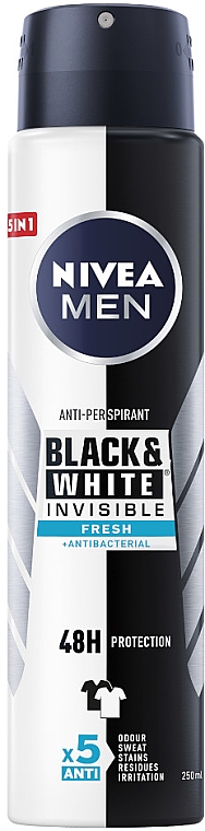 Antyperspirant w sprayu przeciw żółtym i białym śladom dla mężczyzn - NIVEA MEN Invisible For Black & White Fresh 48 H Anti-Perspirant Spray — Zdjęcie N2