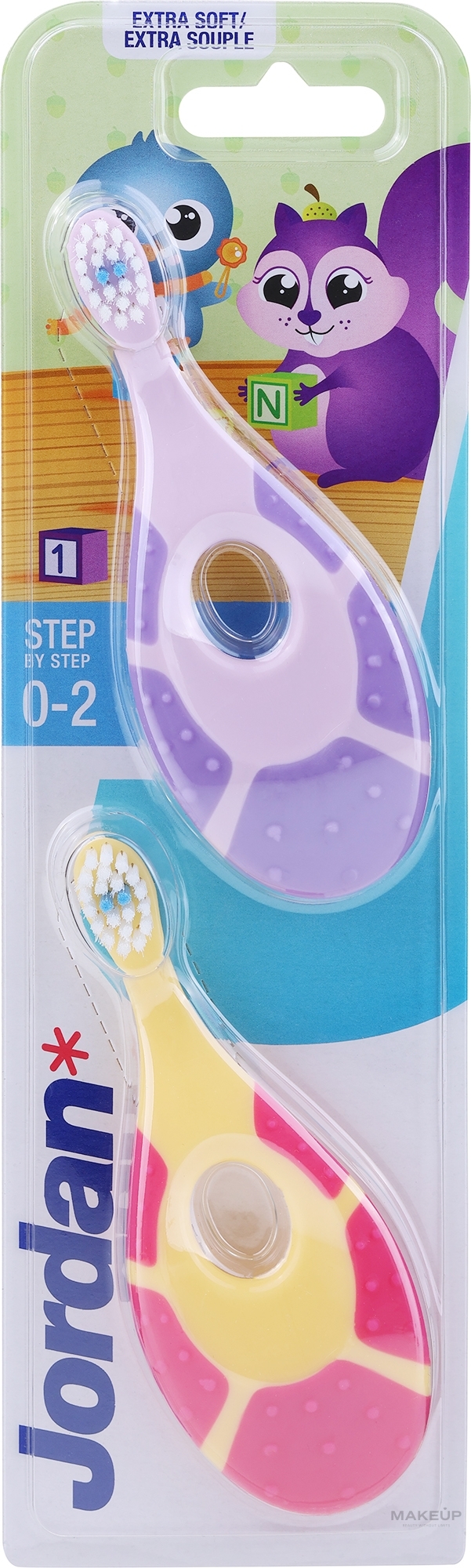 Szczoteczki do zębów dla dzieci, 0-2 lata, żółto-różowa i liliowa - Jordan Step By Step Soft & Gentle — Zdjęcie 2 szt.