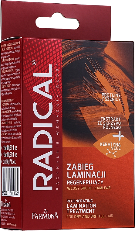 Zestaw do laminacji włosów - Farmona Radical Lamination Treatment (h/mask/15ml + h/booster/15ml + h/ser/5ml)	 — Zdjęcie N1