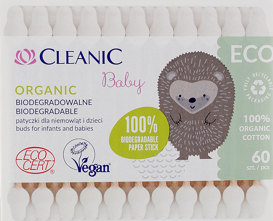 Patyczki dla niemowląt i dzieci, 60 szt. - Cleanic Baby Eco