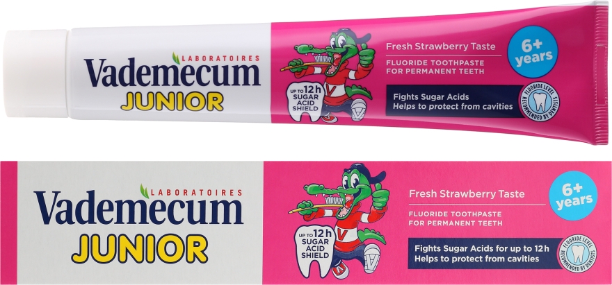 Truskawkowa pasta do zębów dla dzieci 6+ - Vademecum Junior Strawberry — Zdjęcie N1