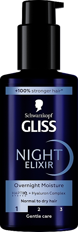 Eliksir bez spłukiwania do włosów normalnych i suchych - Gliss Hair Repair Night Elixir Overnight Moisture — Zdjęcie N1