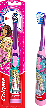 Bardzo miękka elektryczna szczoteczka do zębów dla dzieci, Barbie, fioletowo-turkusowa w kropki - Colgate Electric Motion Barbie — Zdjęcie N2