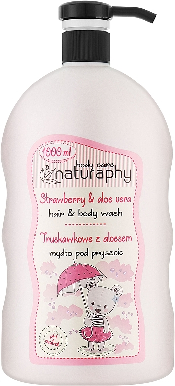 Mydło pod prysznic dla dzieci Truskawka z aloesem - Naturaphy Strawberry & Aloe Vera Hair & Body Wash