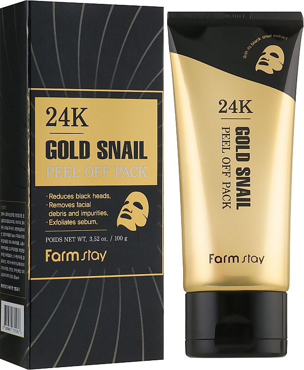 Maska ​​do twarzy z 24-karatowym złotem i mucyną ślimaka - FarmStay 24K Gold Snail Peel Off Pack