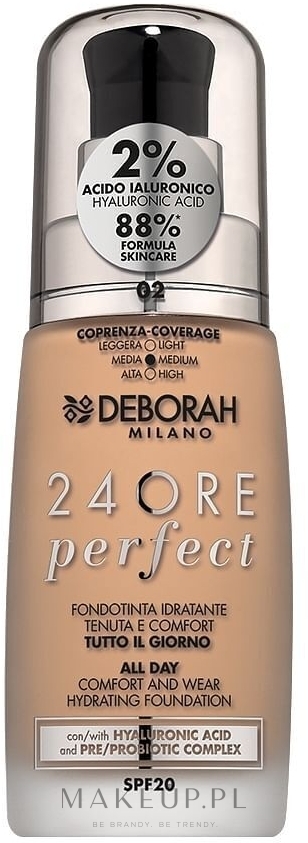 	Podkład do twarzy o przedłużonej trwałości - Deborah 24Ore Perfect Foundation SPF20 — Zdjęcie 2 - True Beige