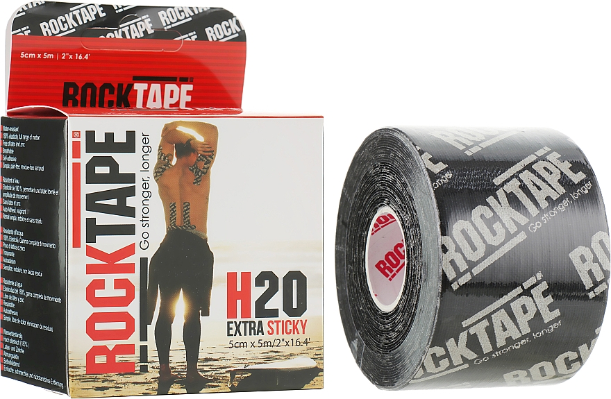 Taśma do kinesiotapingu Czarna z logo - RockTape H2O — Zdjęcie N1